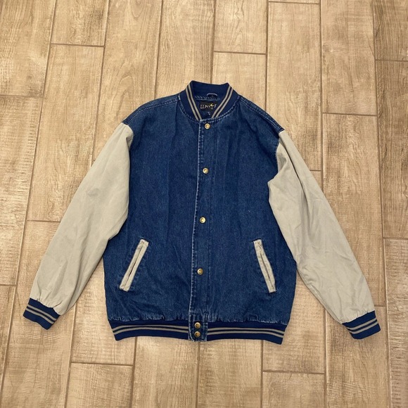 VTG Luna Pier Jacket L Men Denim Academy Country Music Bomber Varsity Lined - Picture 1 of 11